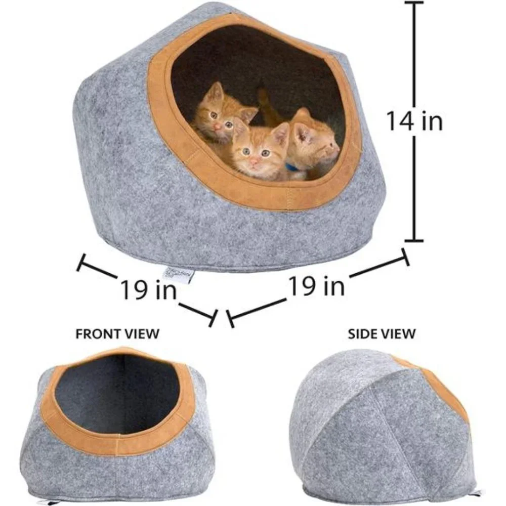 Kitty City Felt Round Bed, Warm and Cozy cat Bed, Gray